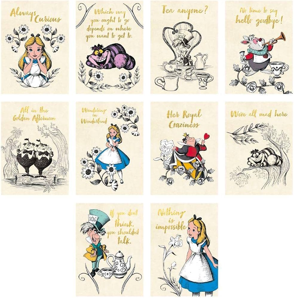 Amazon | 不思議の国のアリス ポストカード (10枚入り)、マルチカラー