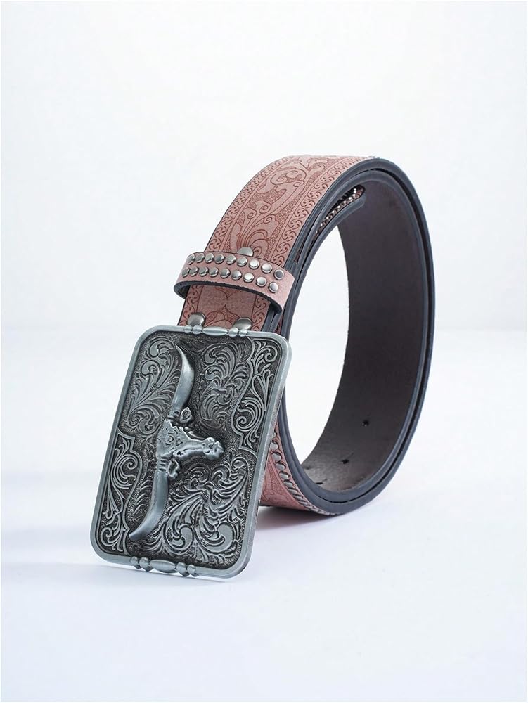 Verdusa Women's Western Belt Vintage PU Leather Square Buckle