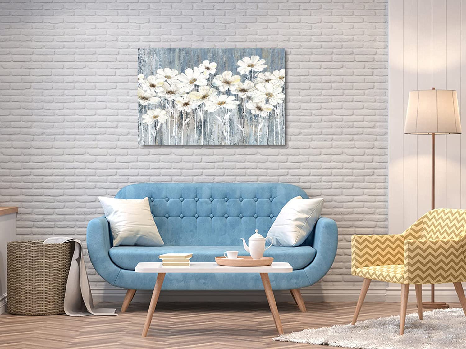 油絵 菅家令子 絵 絵画インテリア 額付(青緑＋金色の枠)uF6-113302花