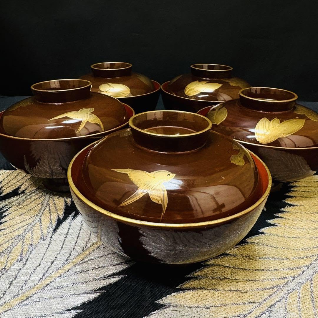 専用Y3112-3 懐石道具 漆器 金彩 金梨地 煮物椀 7客 共箱 専用