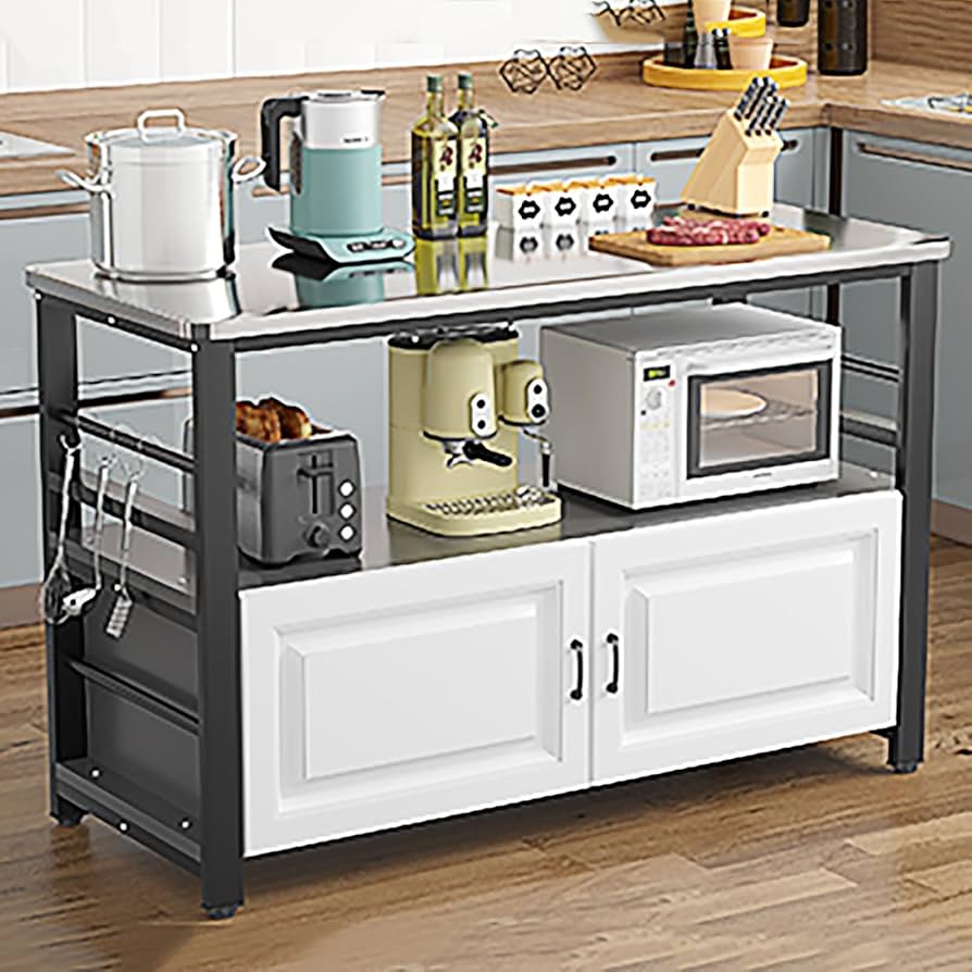 Amazon｜CMYAOYC カウンターテーブルアイランドキッチン、収納付き電子