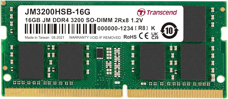 Transcend 16GB SO-DIMM DDR4 3200MHz Laptop RAM, Intel AMD