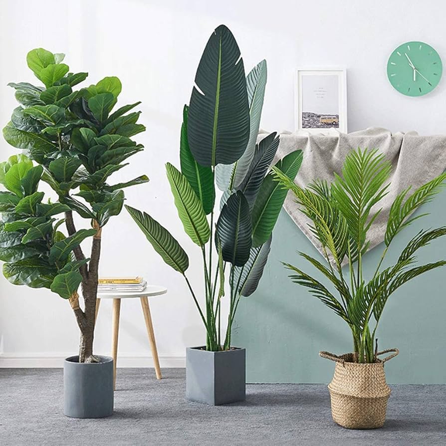 Amazon｜150Cm/59Ft 人工植物、黒いビニールポットで鉢植えされた7種類