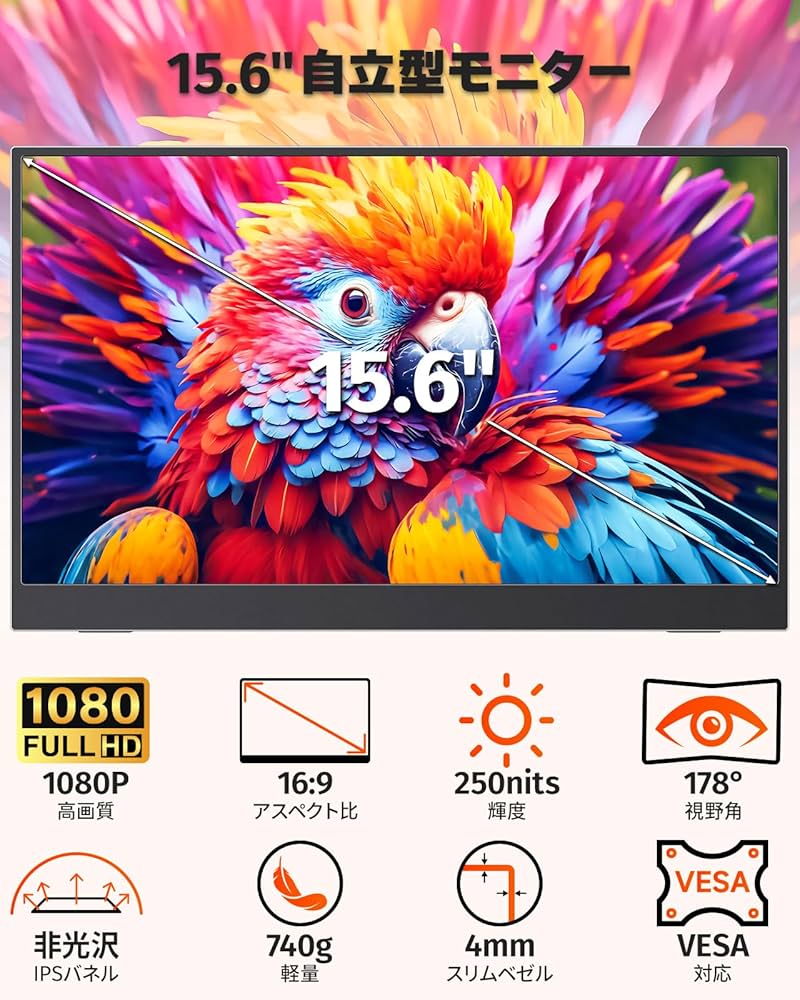 Amazon.co.jp: cocopar モバイルモニター 15.6インチ1920x1080FHD 自立