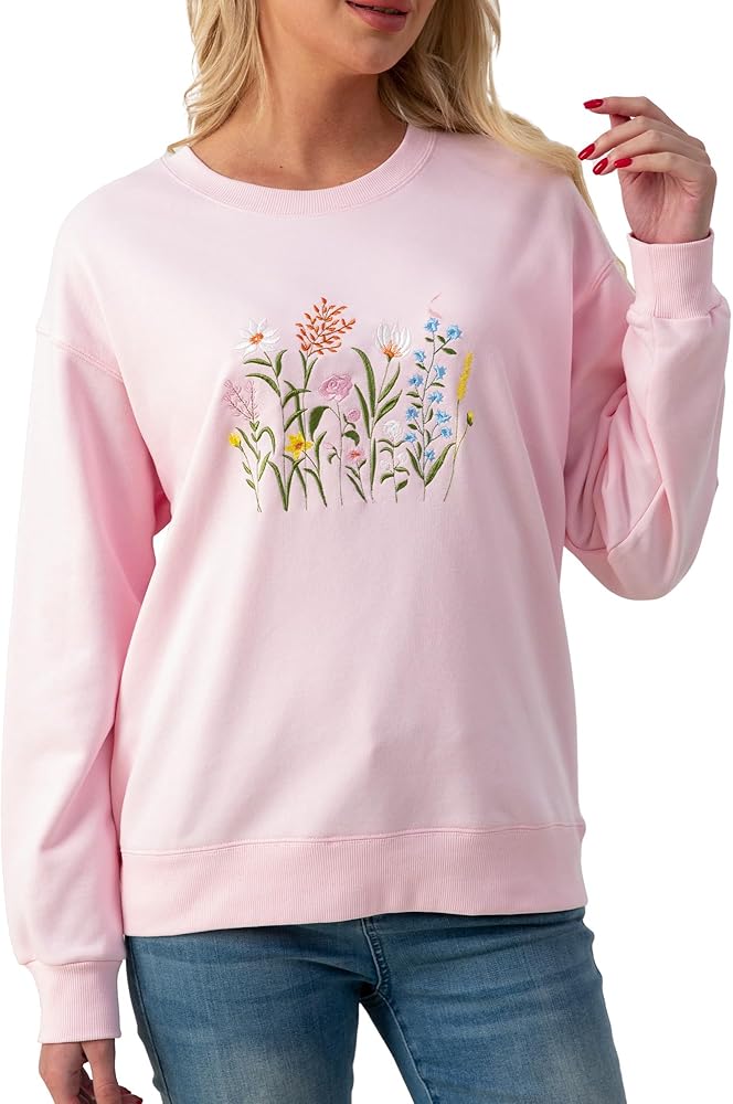 ELAIXV Wildflower Botany Embroidered Oversized Sweatshirt for