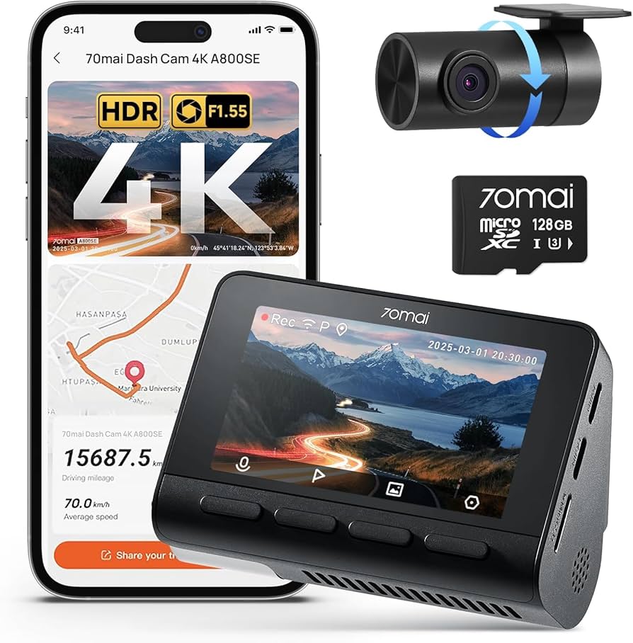 Amazon.com: 70mai 4K Dash Cam Front and Rear, Built in Wi-Fi 6