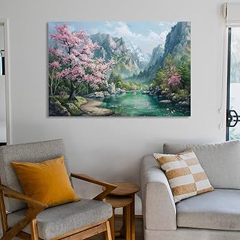 Amazon.co.jp: 絵画 山の美しい風景 アートパネル ポスター 美しい自然