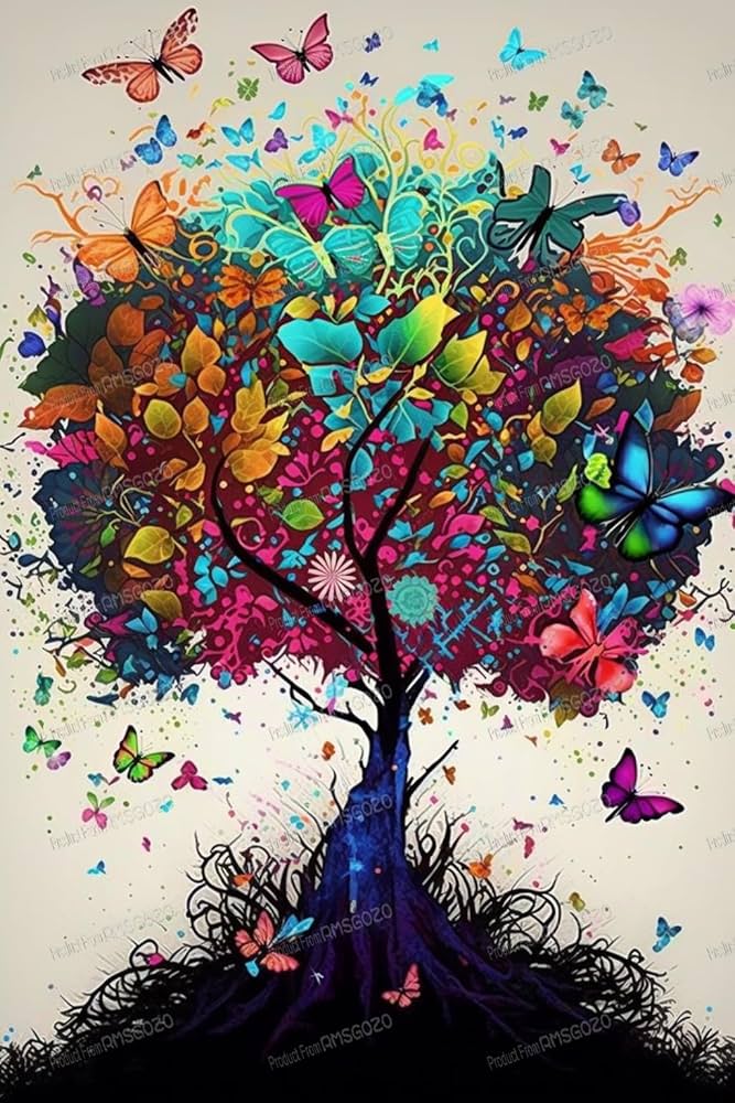 RMSGOZO Colorful Butterfly Tree Diamond Painting Kits - Cartoon