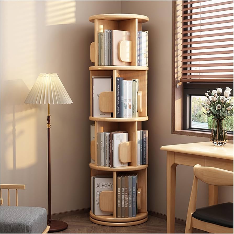 Amazon｜4段回転本棚、360°床置き本棚収納ラック、くるくる回る本棚