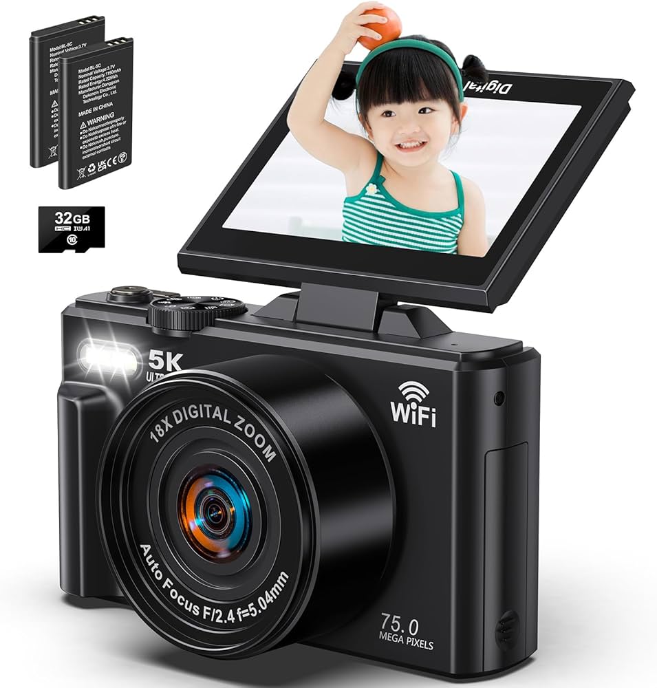 Amazon | デジタルカメラ 5K録画 デジカメ 7500万画素 Wi-Fi機能 180度