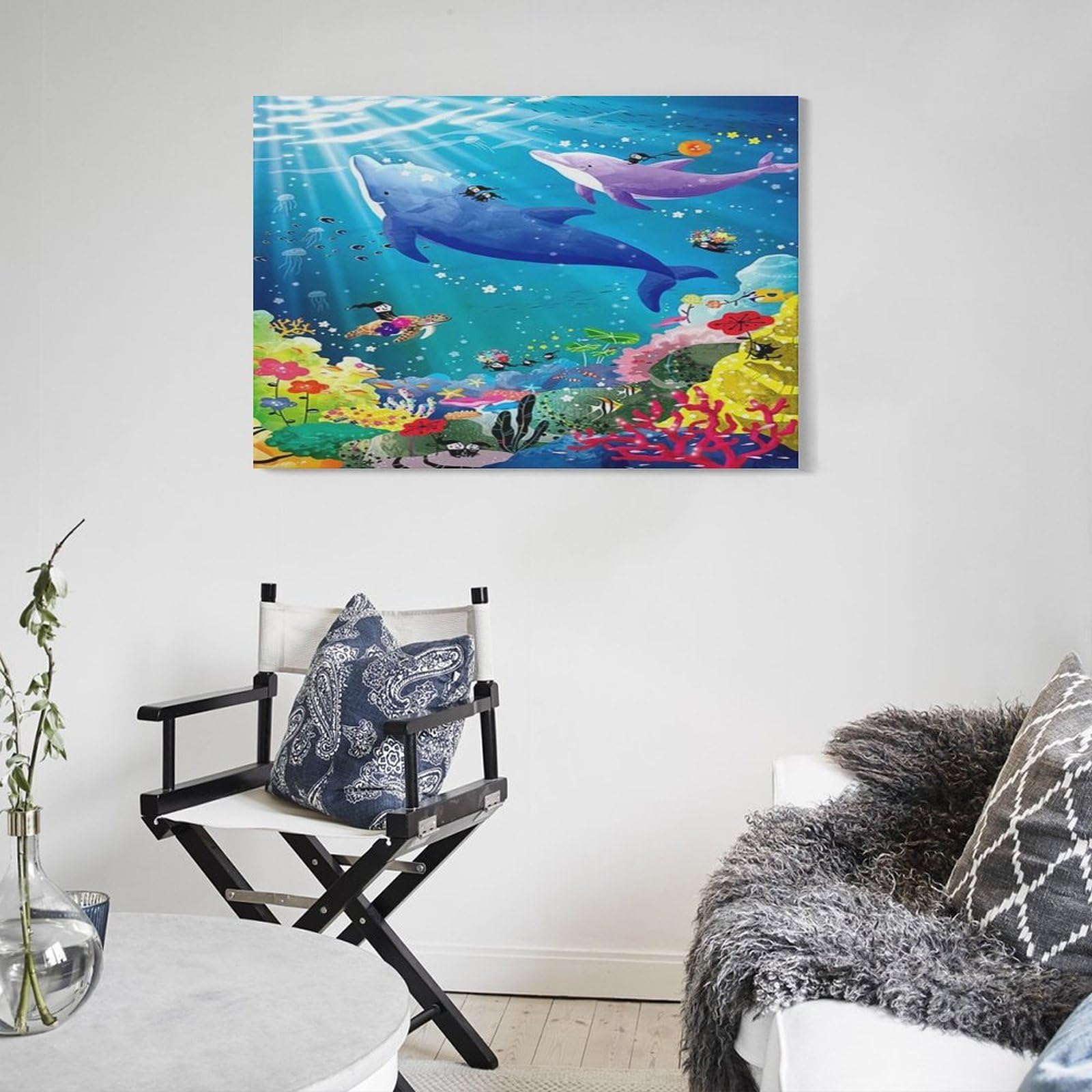 Amazon.co.jp: 海 イルカ「海の歌」イルカ絵画の壁掛けアートポスター