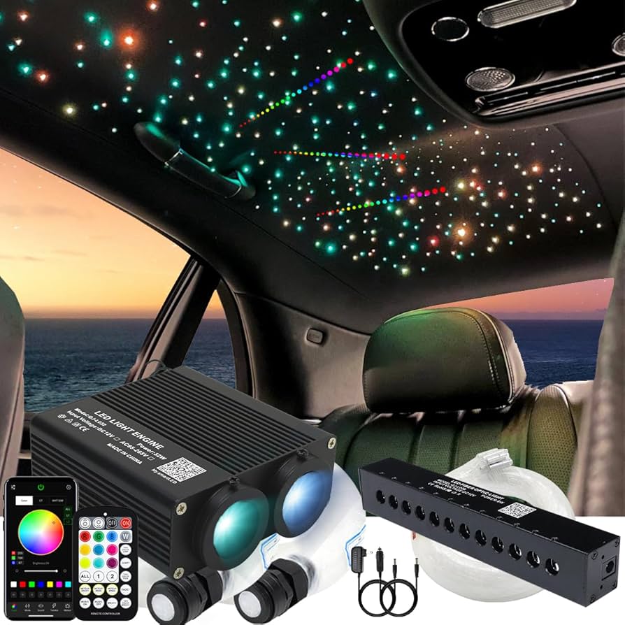 AZIMOM Dual Color 32W 1100pcs Fiber Optic Starlight Headliner Kits