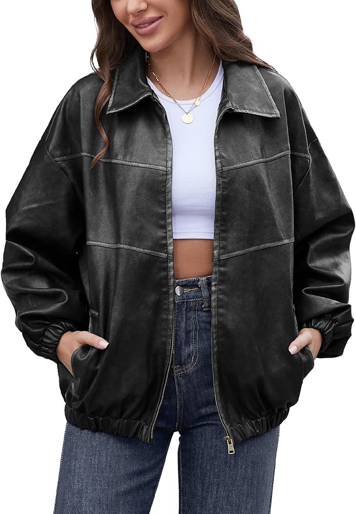 Bakyarder Womens Oversized Y2K Faux Leather Jackets Vintage Plus