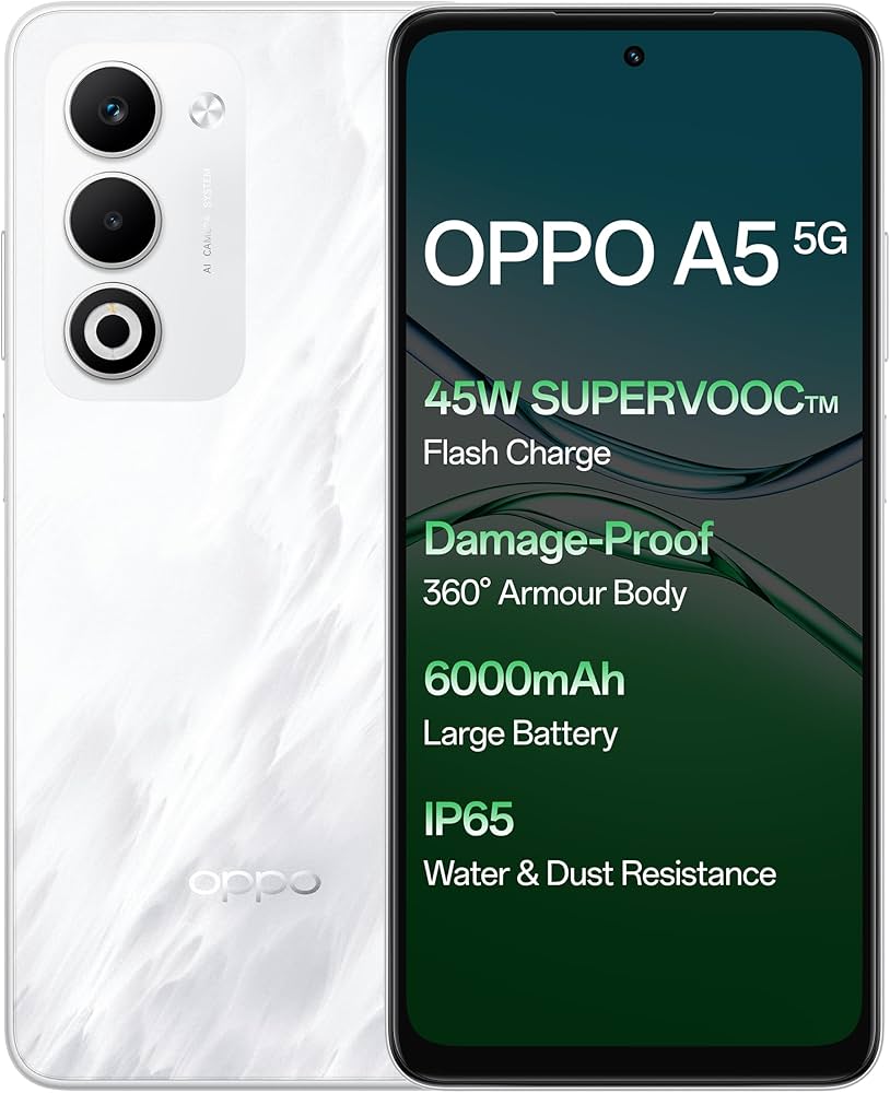 Oppo A5 5G (Mist White, 8GB RAM, 128GB Storage) with No Cost EMI