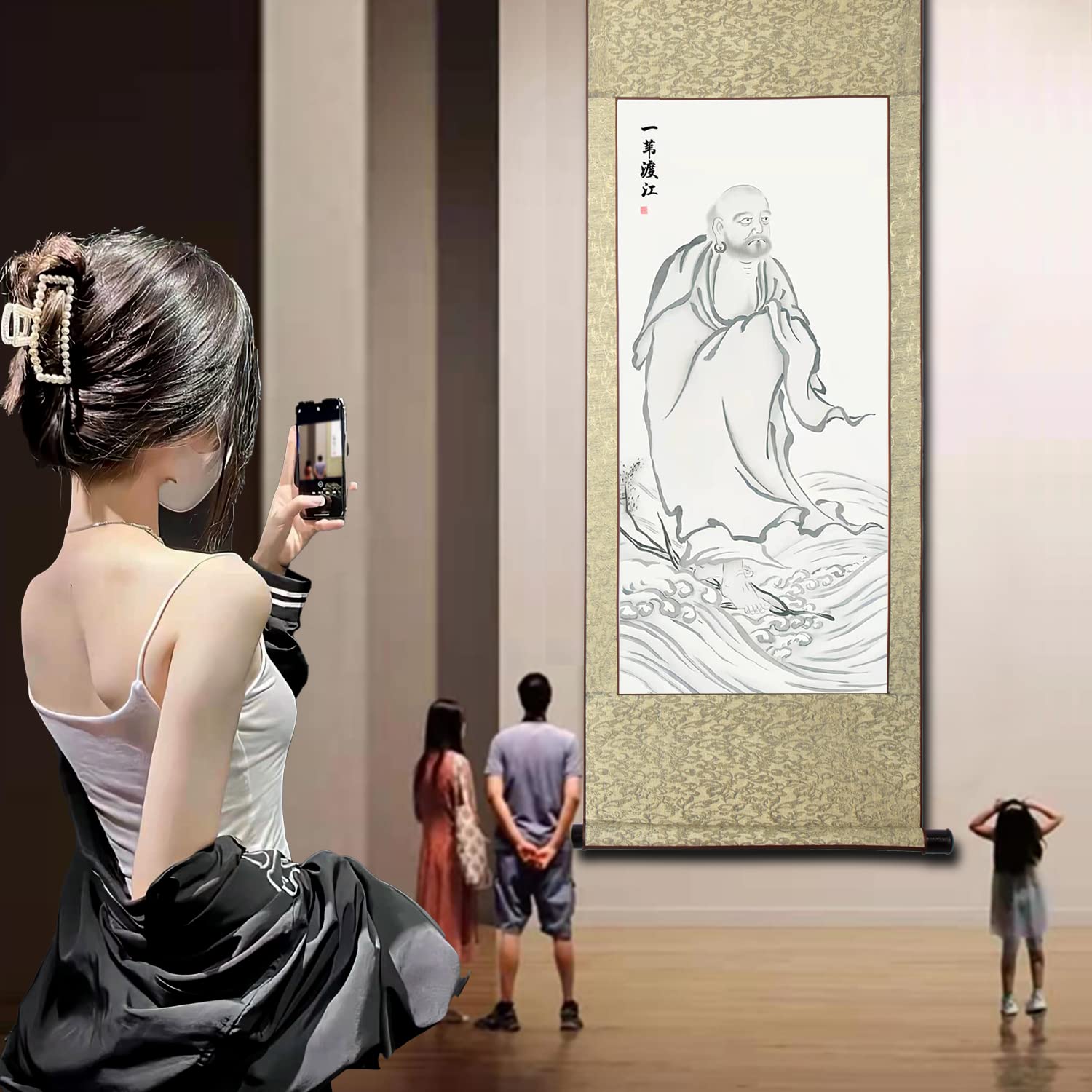 Amazon.co.jp: 画家手描き 掛軸 掛け軸 おしゃれ 水墨画 菩提達磨大師