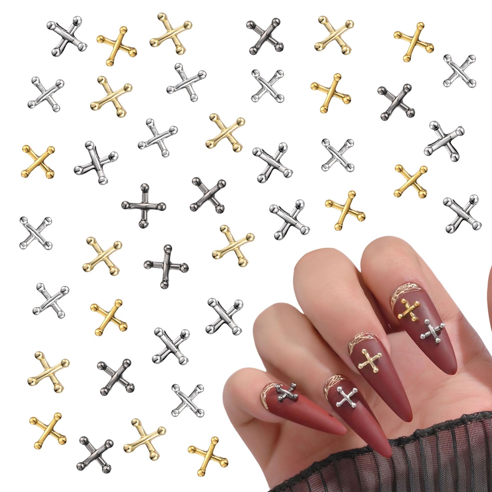 Amazon.co.jp: ネイルパーツ 十字架 100個セット パンク クロス X形 3D