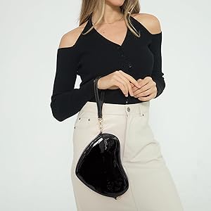 Heart Women Shoulder Bag Glossy Vegan Leather Chain Cross Body Bag