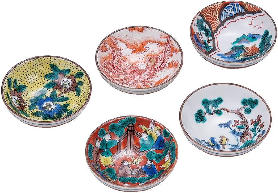 Amazon.co.jp: 九谷焼 組盃(5個セット) 時代絵 陶器 高級 和食器 酒器