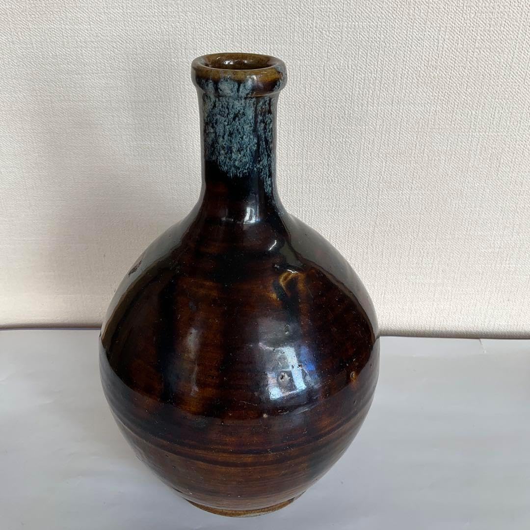 松代焼 褐釉白彩徳利 江戸時代後期〜明治時代頃 口径4