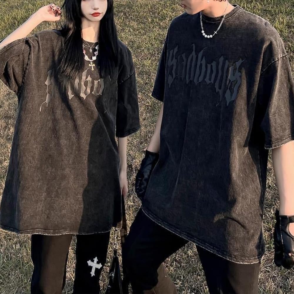 Men Women Gothic Y2K T-Shirts Vintage Tees Grunge Emo Alt