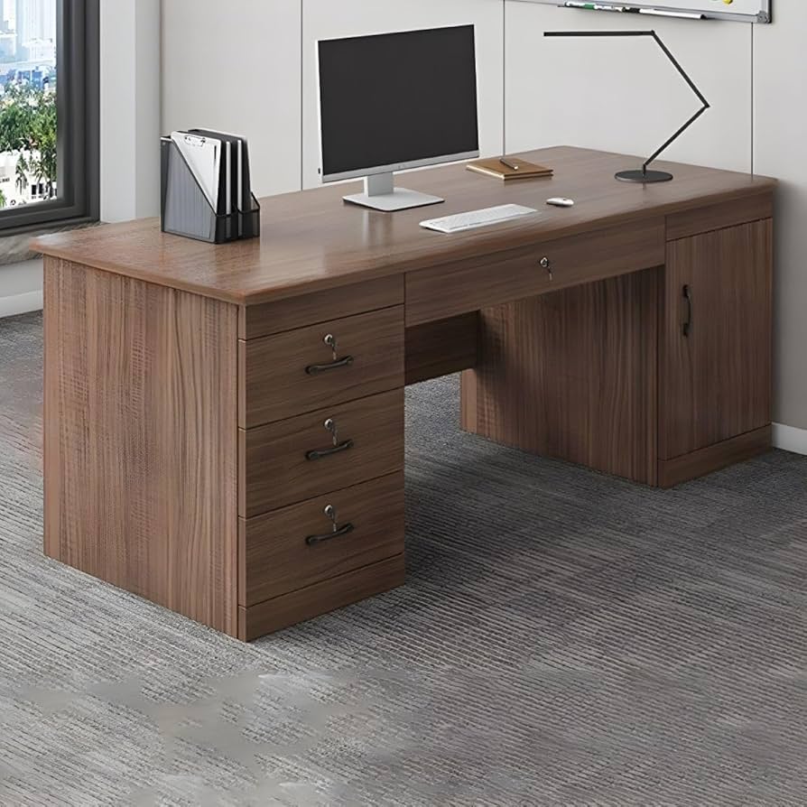 Amazon.com: KWOKING Contemporary Brown Wooden Office Desk with