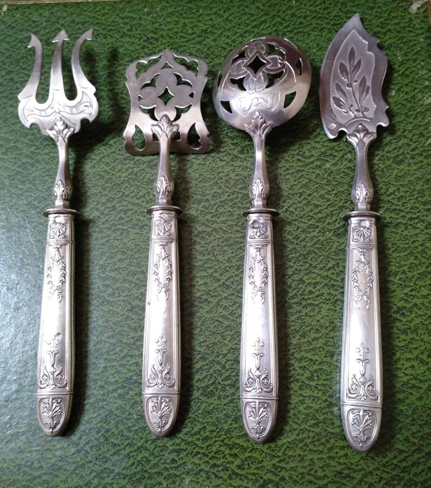 Amazon | 銀製 フランス デザート用 カトラリー4本セット 1900年初頭