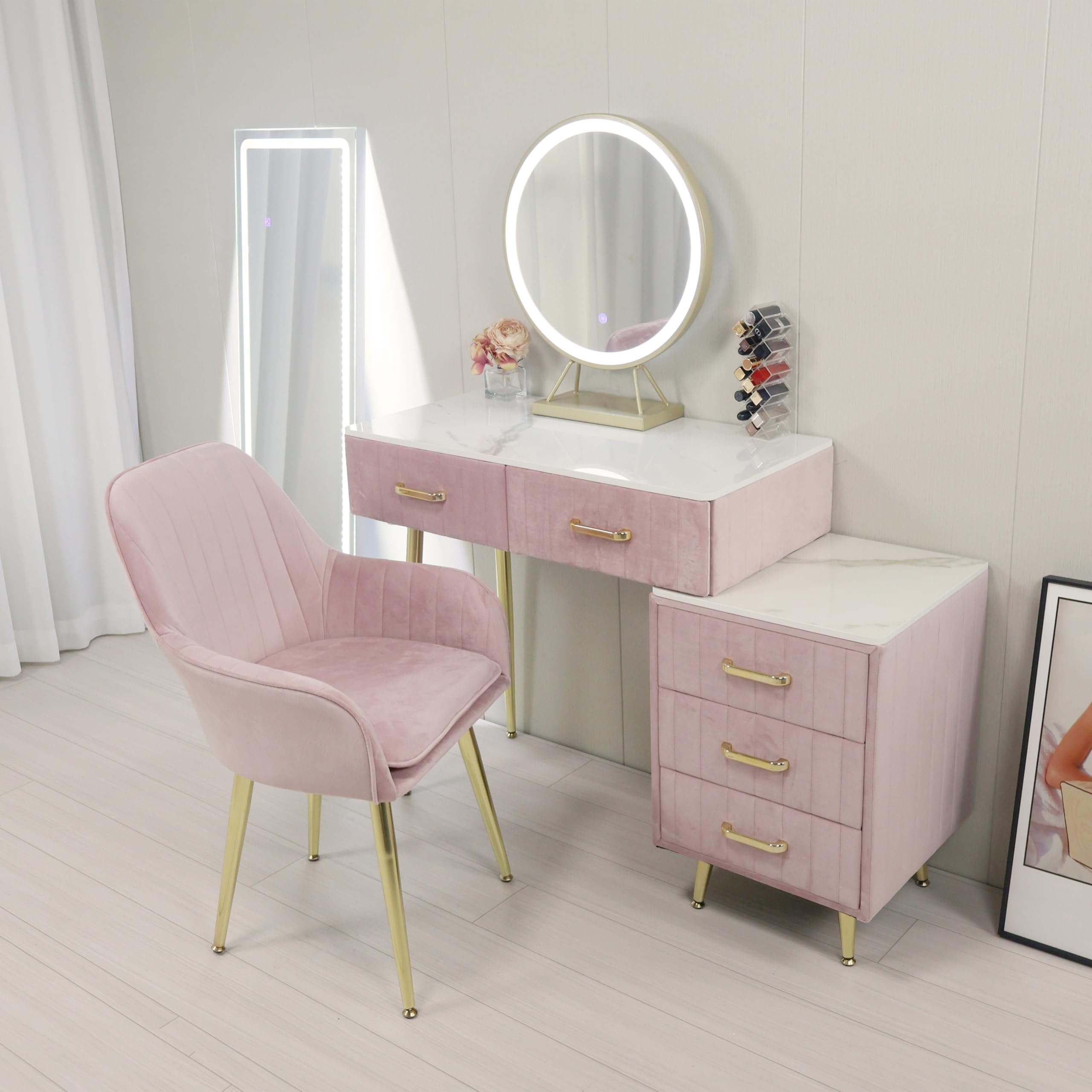 Amazon｜ドレッサー コンパクト お姫系 鏡台 化粧台収納 ベロア椅子