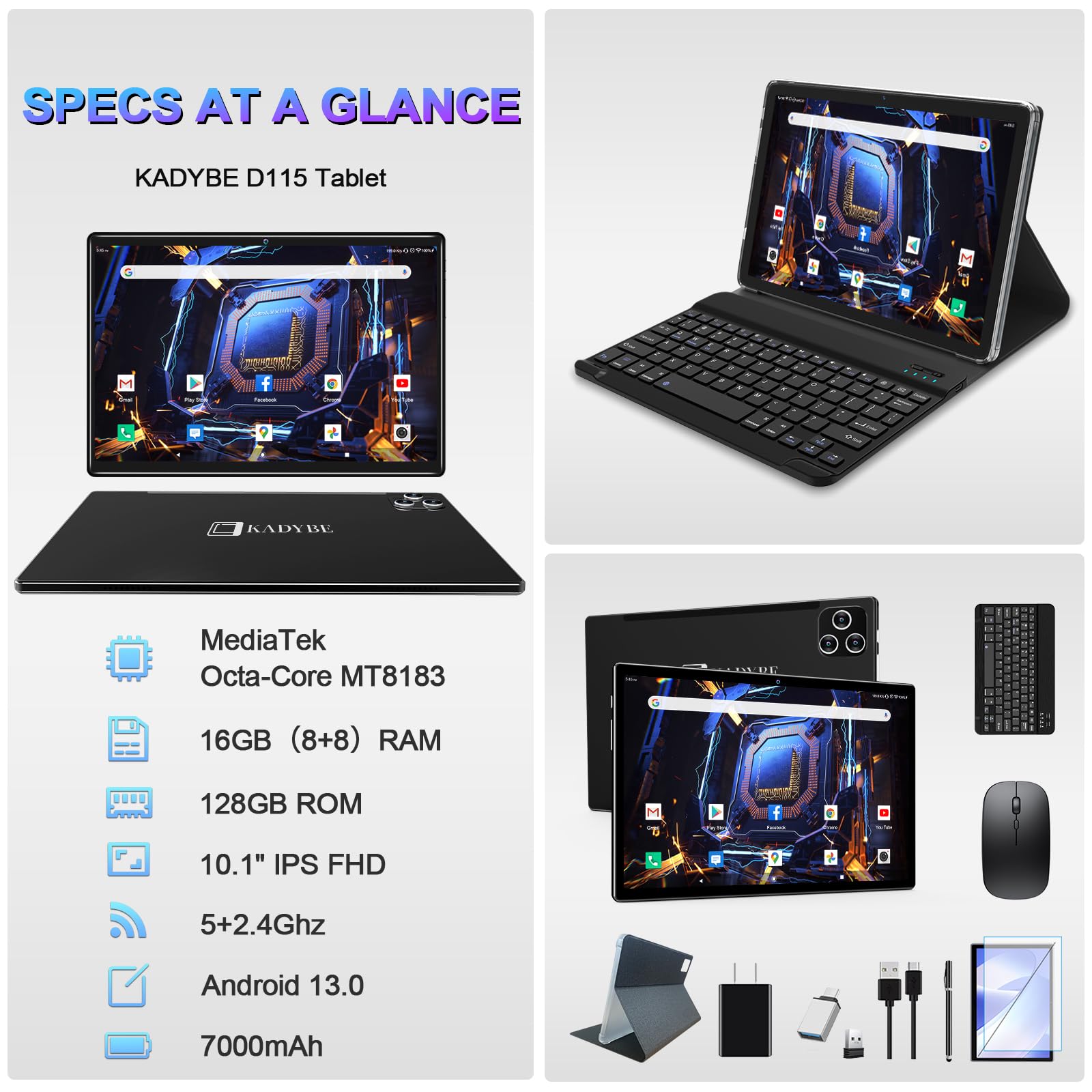 KADYBE D106 10.1インチタブレット 128GB Amazon.com : Android 15