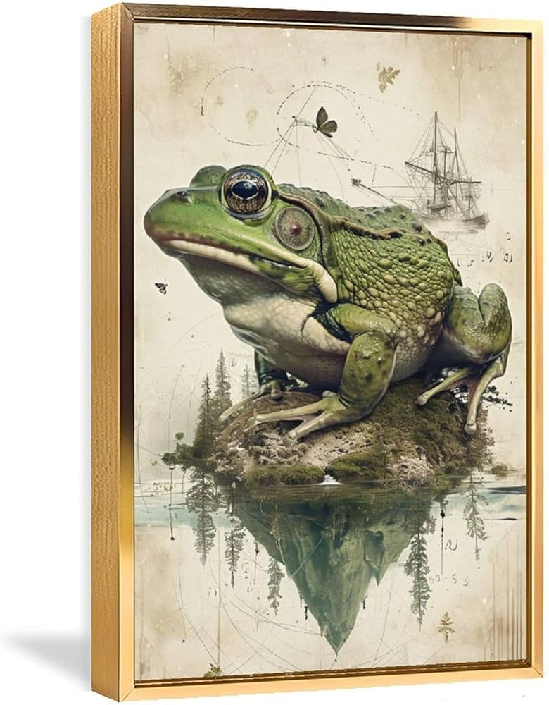 Amazon.co.jp: 絵画 緑のカエルのシンプルな絵インテリア 絵画 動物