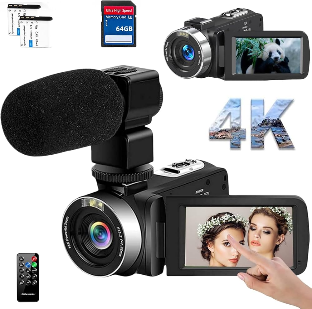 Amazon | ビデオカメラ 4K 48MP 30FPS18Xデジタルズーム 外付けマイク