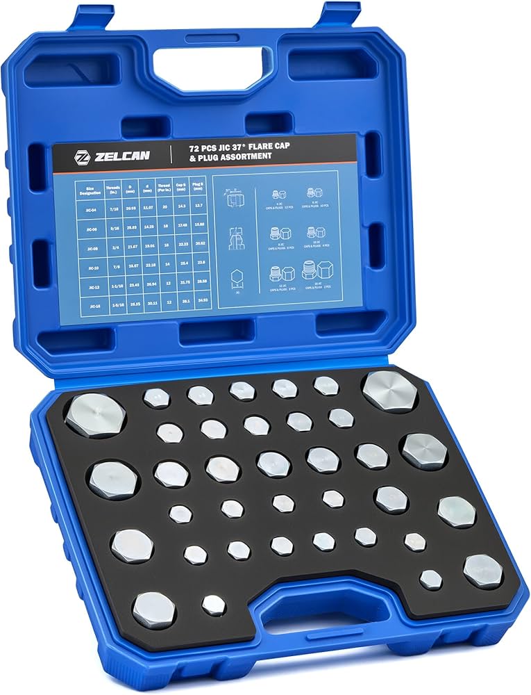 ZELCAN Hydraulic Hose Cap & Plug Kit, 72pc JIC Plug and Cap