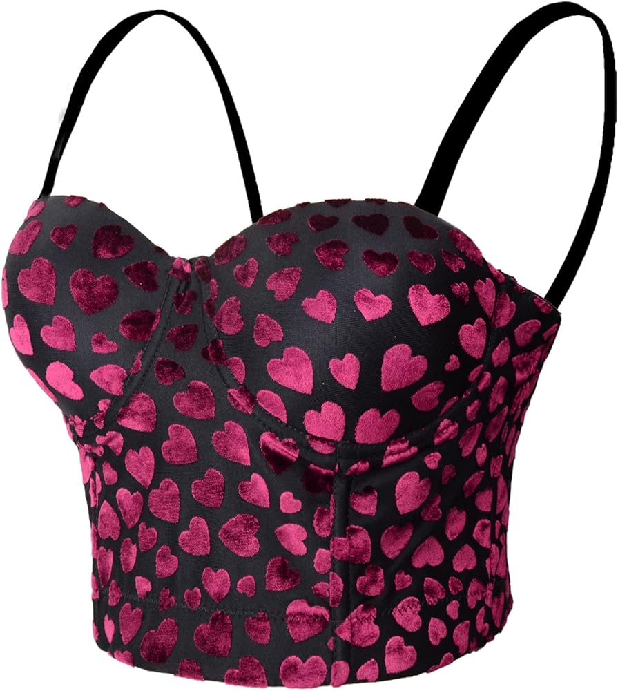 Amazon.com: ELLACCI Women's Pink Velvet Heart Mesh Bustier Crop