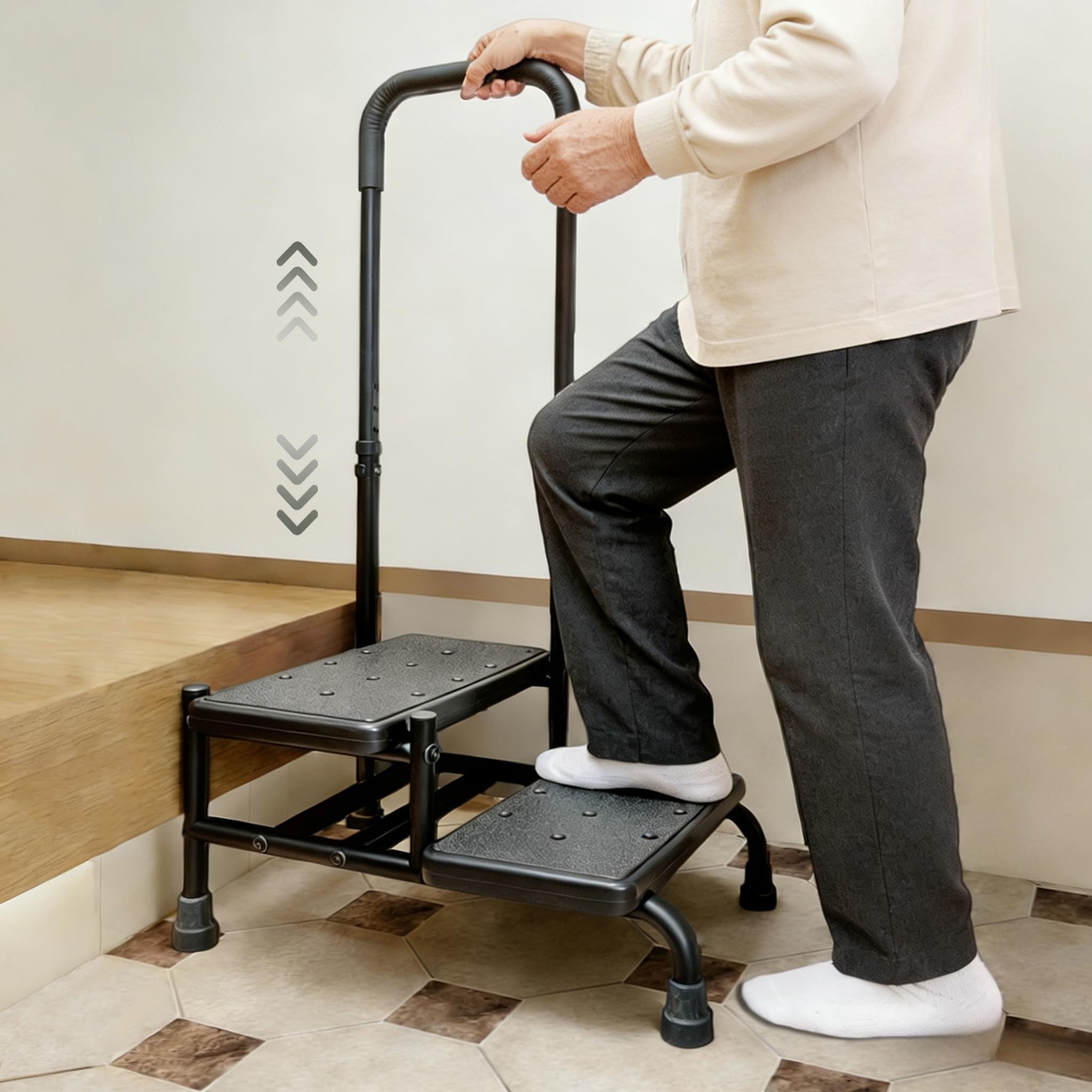 Amazon｜玄関 踏み台 手すり付き 2段ステップ台 介護 高齢者向け 転倒