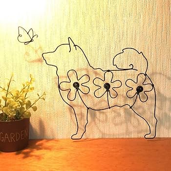 Amazon.co.jp: ワイヤークラフト アート 豆柴 柴犬 蝶 犬 壁掛け