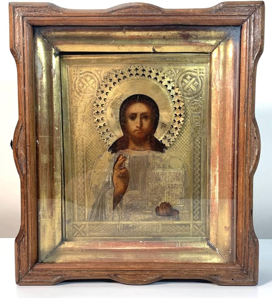 Amazon.co.jp: Icon of Jesus Christ超レアロシア正教イコン真鍮と油絵