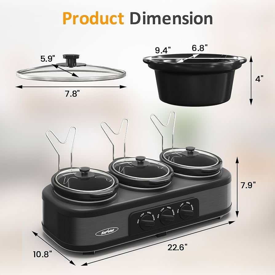 Amazon.com: Sunvivi Triple Slow Cooker, Buffet Food Warmer with 3