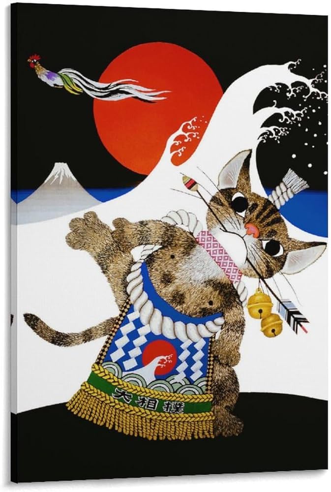 Amazon.co.jp: 藤城清治 猫の相撲とり 絵画 ポスター 工芸品の装飾品