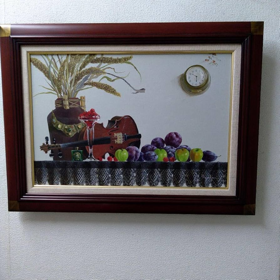 肉質油絵横M12 バイオリンの静物田浦信勝額装仕上げ品