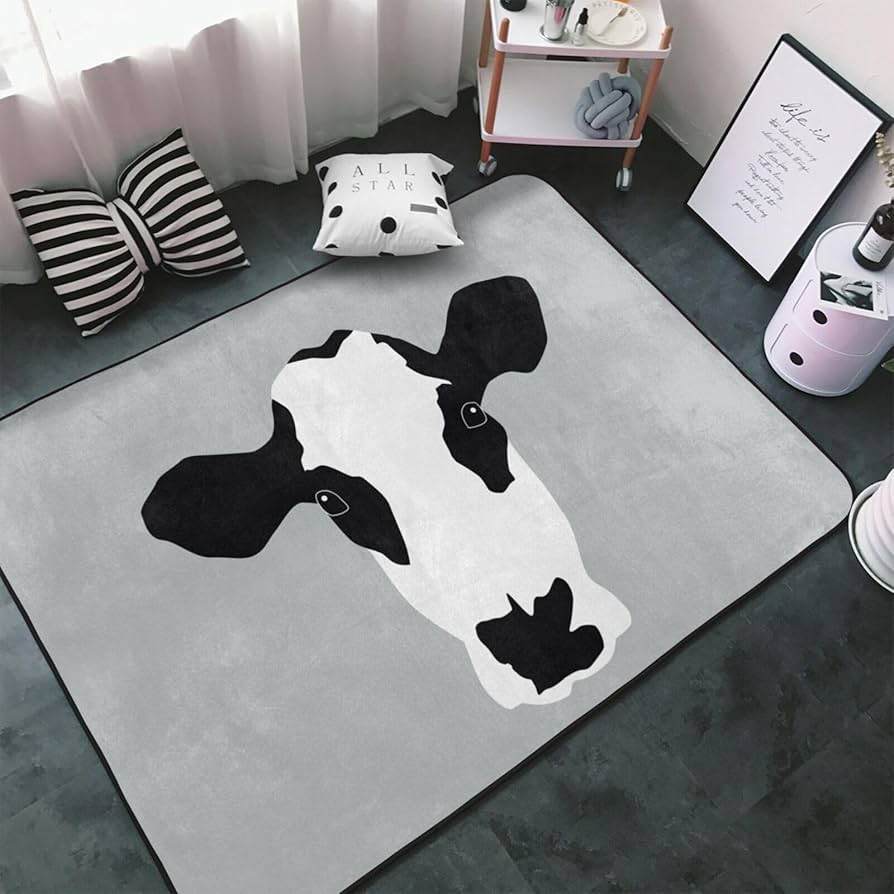 Amazon | うし 乳牛 牛柄 カーペット 長方形 ラグマット ラグ 絨毯 夏
