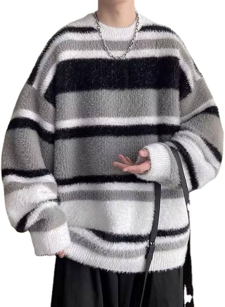 Y2K Grunge Strip Sweater 90s Aesthetic Goth Grandpa Pullover