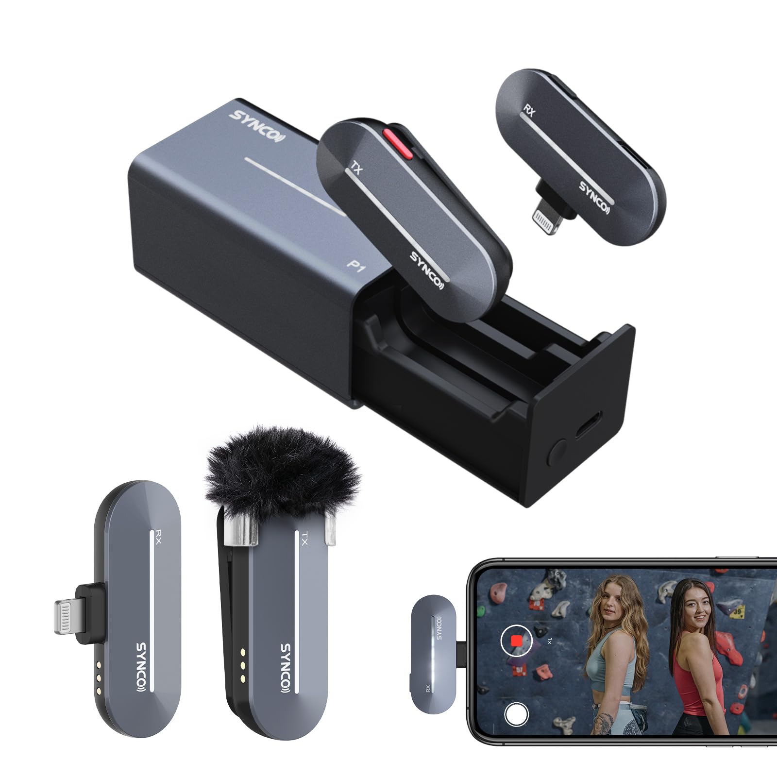 Amazon.co.jp: iphoneピンマイク ワイヤレス, SYNCO P1L 充電ケース