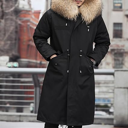 Winter Jacket Men's Lengthened Parka Coat Wool Coat Natural Fur