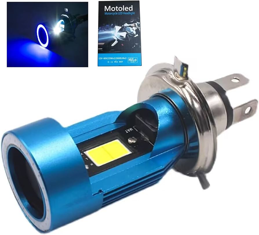 Amazon | バイクLEDヘッドライト H4/HS1 Hi/Lo ledバルブ 青色光付き