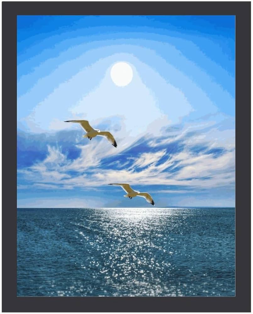 Amazon.co.jp: 二羽のカモメが海の上を飛ぶ 絵画 絵 輝く水の反射 海の