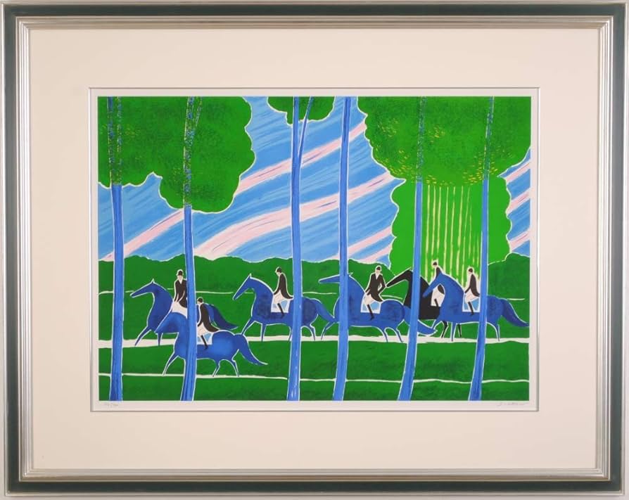 Amazon | セルジュ・ラシス 「森の乗馬」 馬 絵画 リトグラフ 版画 額