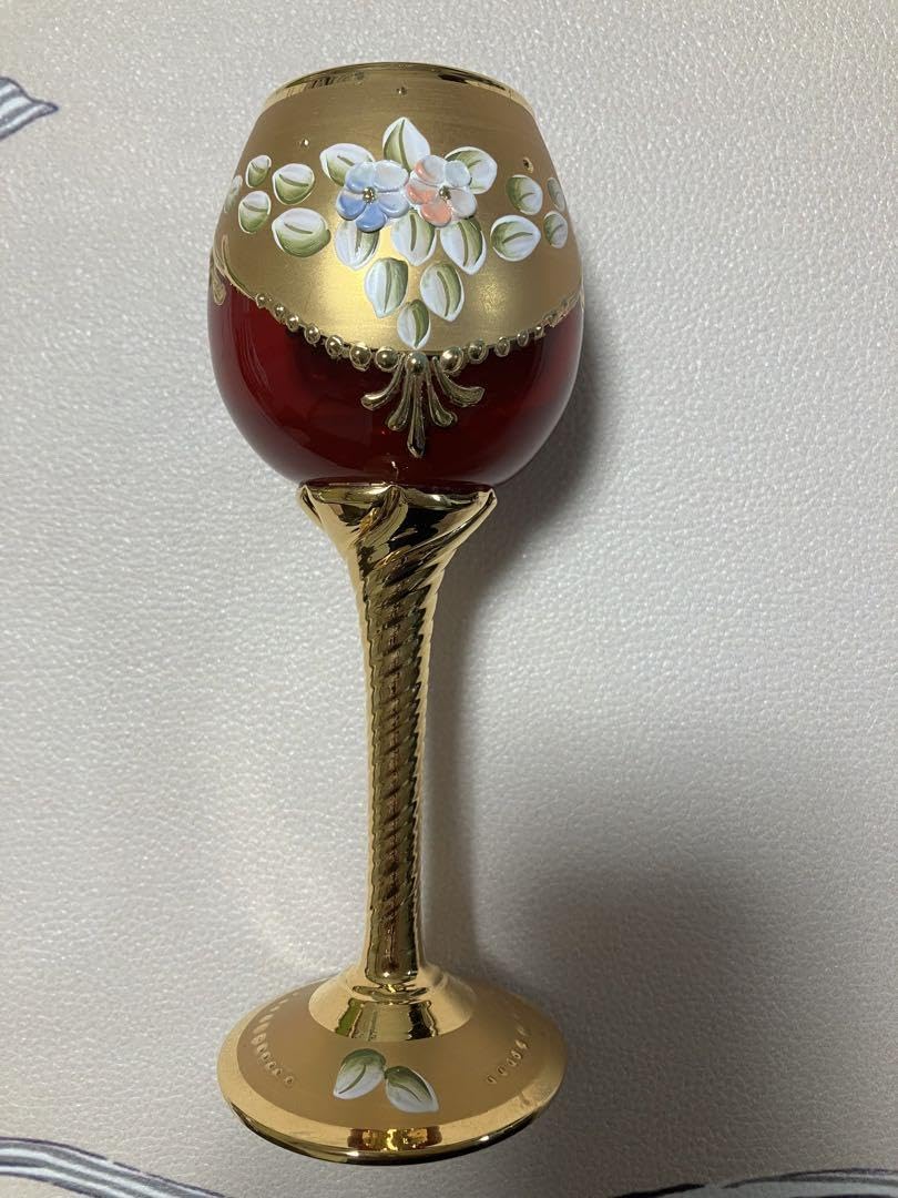 アンティーク手鏡】イタリア製ベネチアングラス ピンクのお花装飾