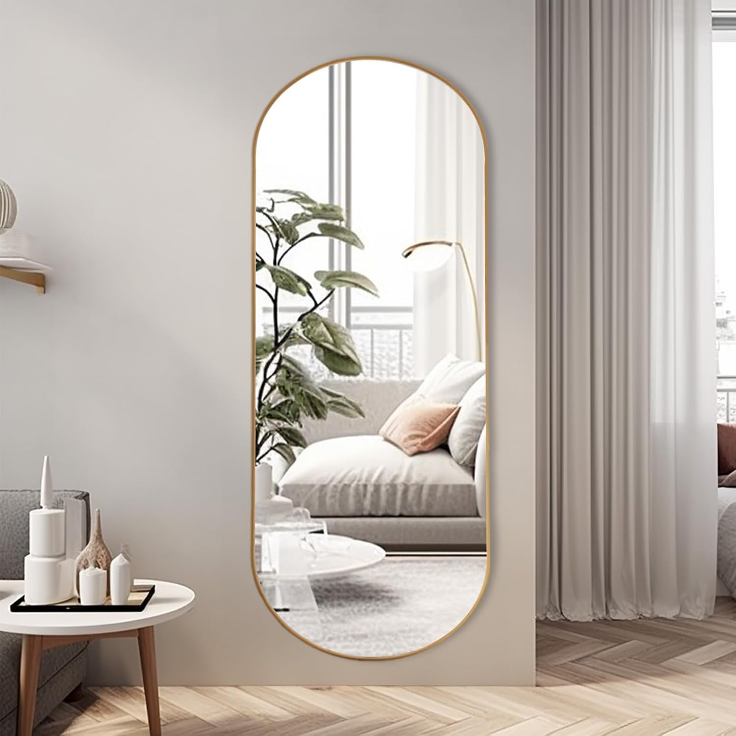 Amazon.com: ZHUNFA Arched Full Length Floor Mirror, Oval Full