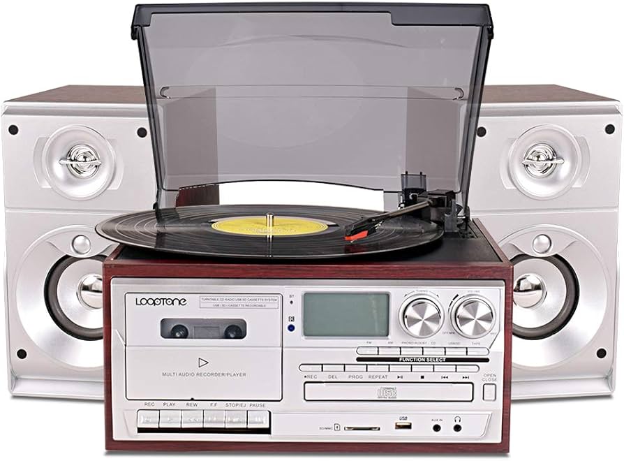 LoopTone Vinyl Record Player with Dual 15W External Speakers 9 in