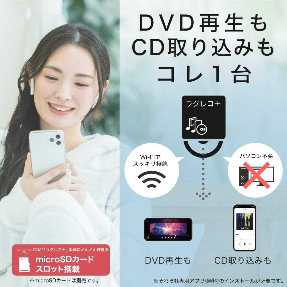 Amazon.co.jp: バッファロー ラクレコ+ iPhone スマホ DVD 再生 CD