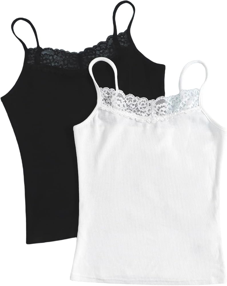 Amazon.com: Milumia Girl's 2 Pieces Rib Knit Camisoles Lace